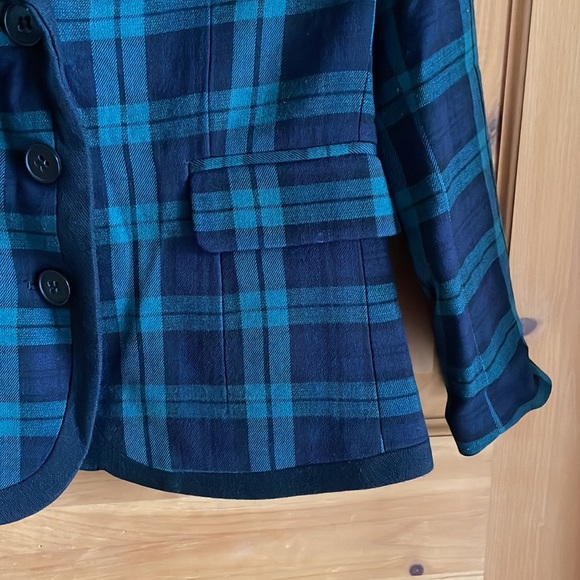 Club Monaco Navy Green Plaid Blazer, size 8 - Picture 2 of 9